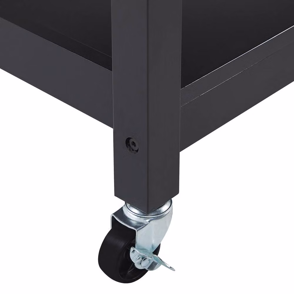 Wyld and Coco Nordic Scandinavian Kitchen Trolley in Black with Rubberwood Top, 2 Drawers and 2 Shelves – 7