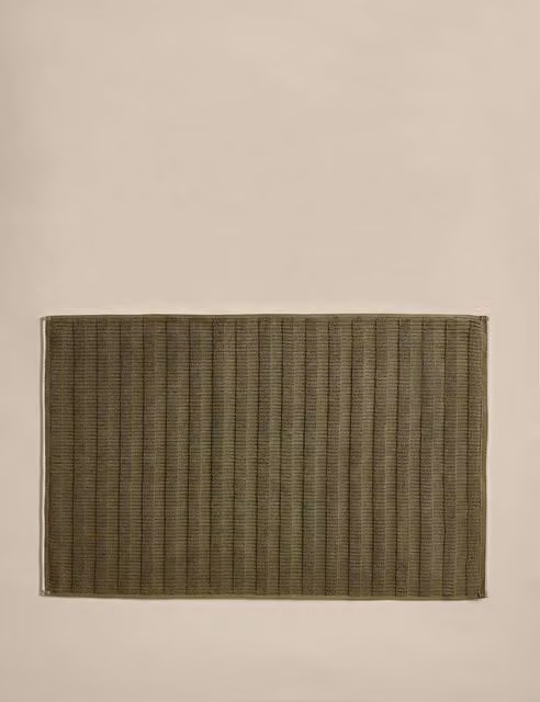 M&S Pure Cotton Striped Contrast Trim Bathmat in Moss Green
