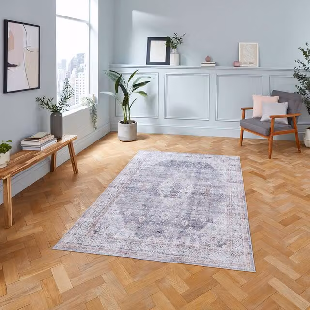 Terrys Vintage Washable Rectangular Flat Weave Polyester Rug, Grey, W: 120 cm, L: 170 cm