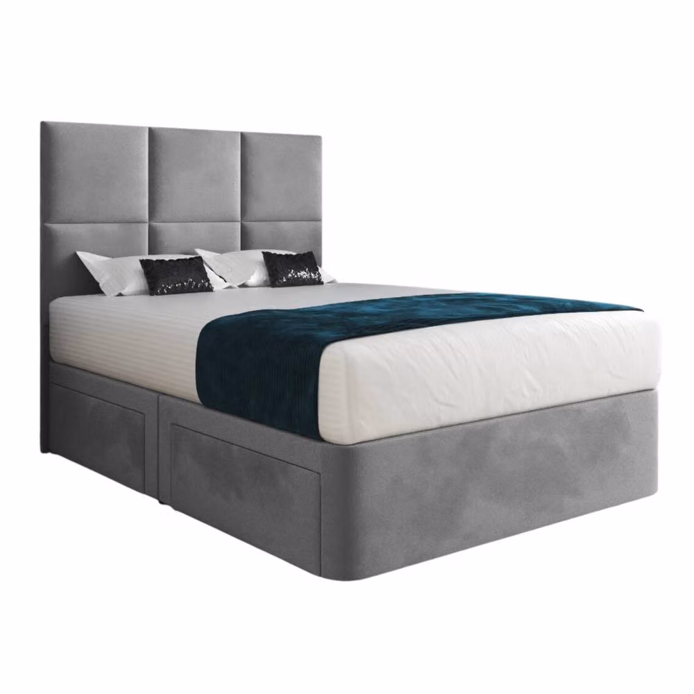Casani Wolfforth Grey Upholstered Super King Divan Bed Frame with Floorstanding Headboard and Drawers W/D/H: 200 x 200 cm – 2
