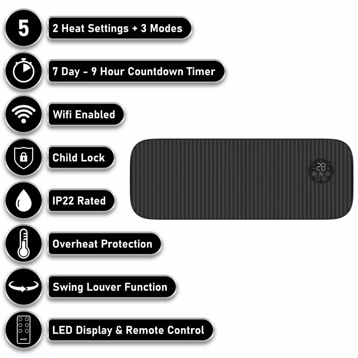 MYLEK 2kW Black Overdoor Ceramic Air Curtain Heater with WiFi App Control and Timer – 2