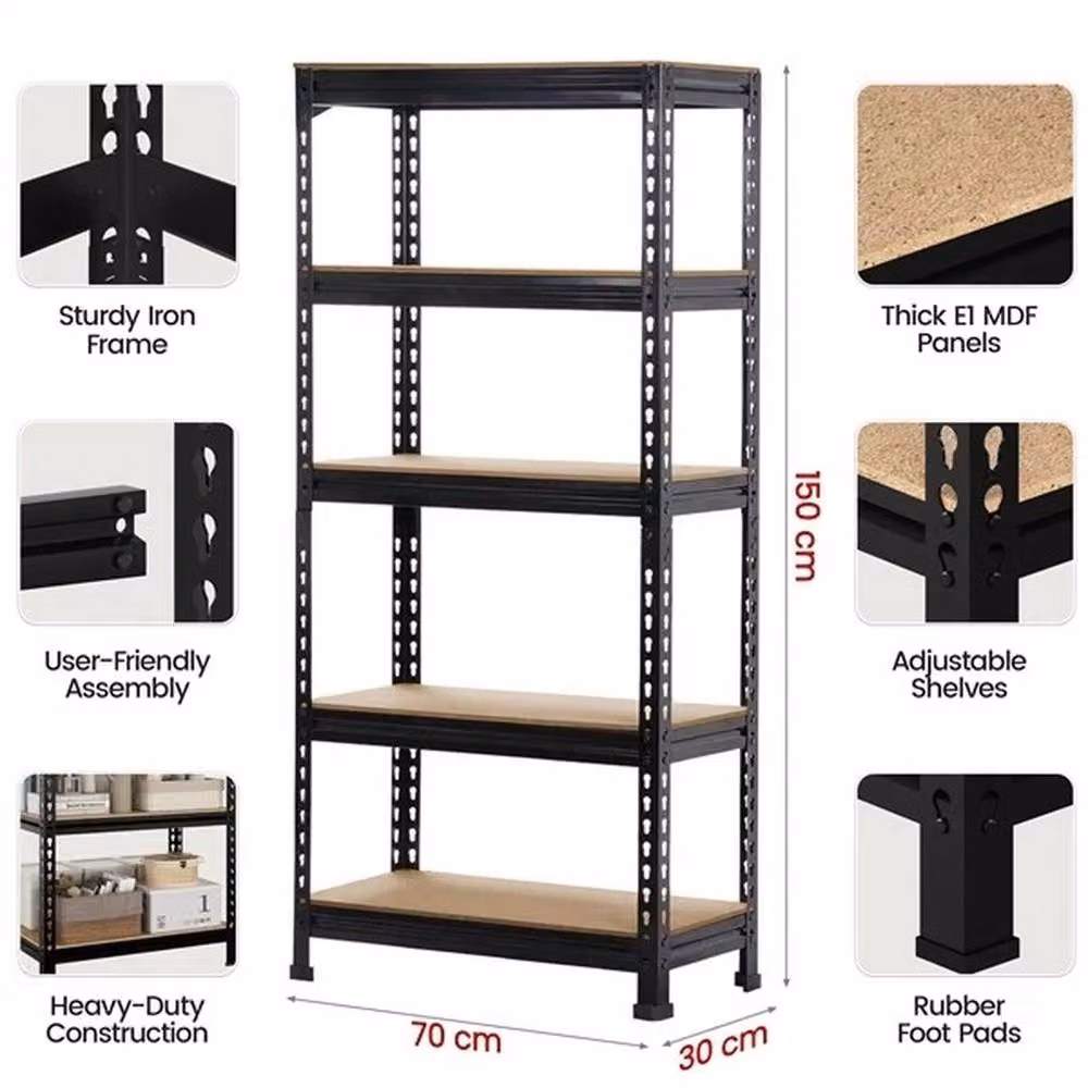 KORVIXA Metal Freestanding Garage Storage Shelving with Adjustable Shelves, Black, W/D/H: 100 x 100 x 5 cm – 3