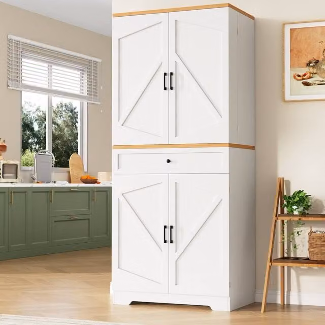 Rolipo Tall White Kitchen Sideboard Storage Cabinet with Hinged Doors – 1
