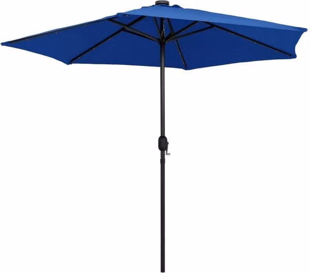 Berkfield Home Parasol with LED Lights and Aluminium Pole, Azure Blue, Diameter: 270 cm