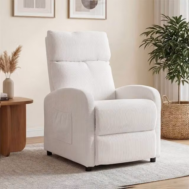 EONLION Beige Push Back Recliner Chair with Armrests and Lumbar Support, Width: 100 cm