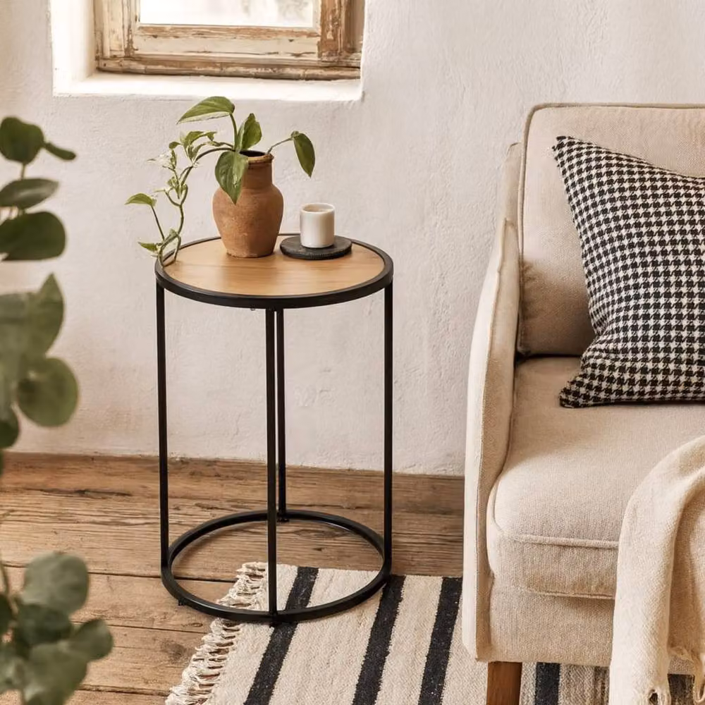 Wyld Haus El Paso Small Round Side Table in Natural with Matt Black Steel Base, W/D/H: 40 x 40 x 55 cm – 2