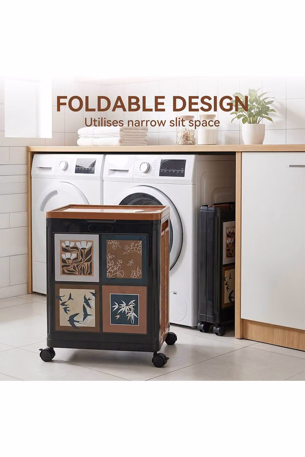Garden Sanctuary Multifunctional Foldable Plastic Storage Box with Lid and Castors in Brown – 4