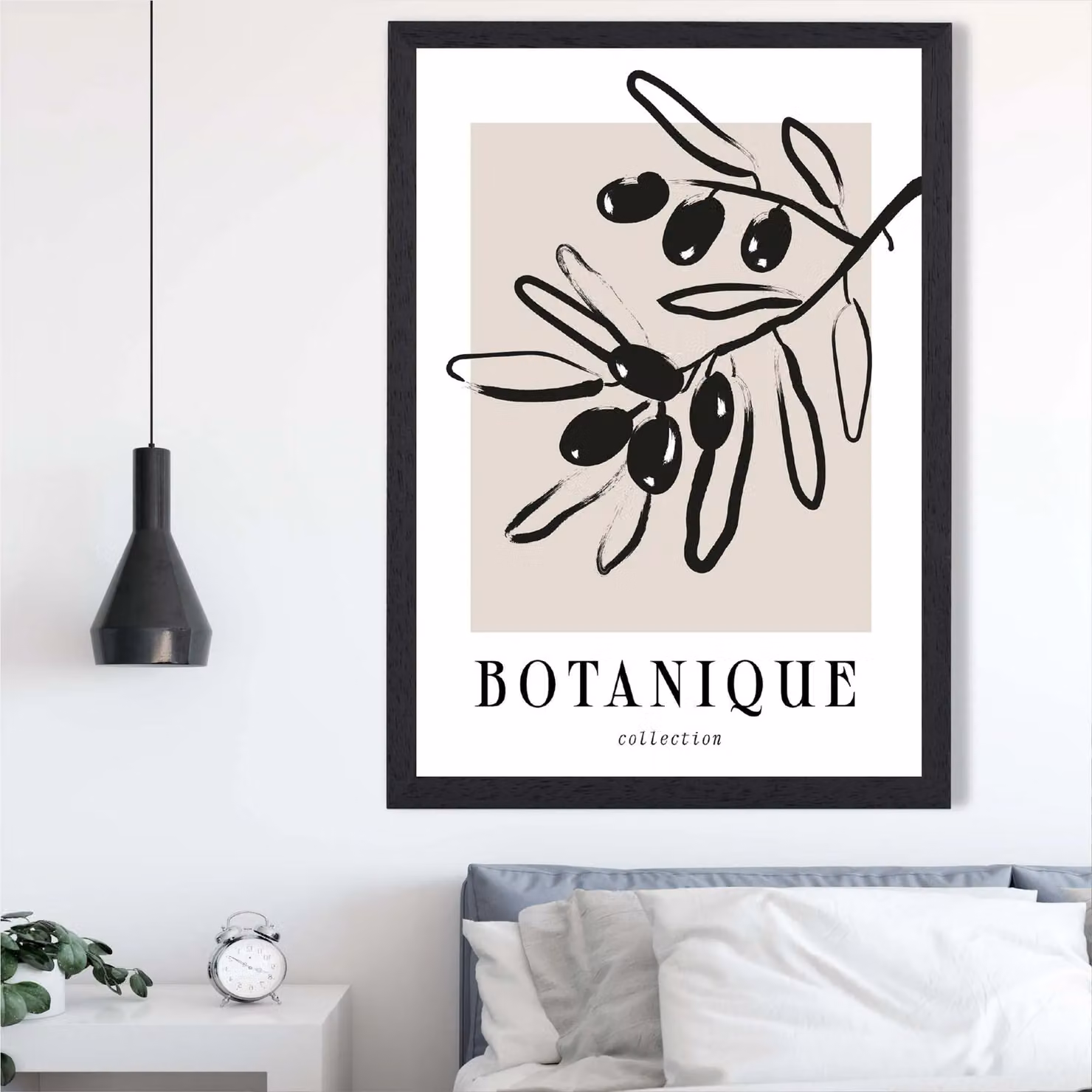 ARTZE Beige and Black Olive Boho Sketch Floral Framed Print with Black Frame – 2