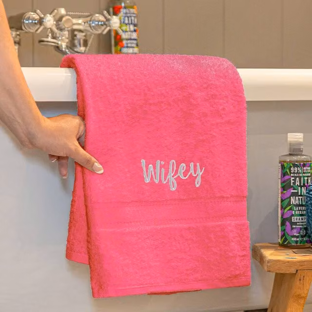 Duncan Stewart Personalised Luxury Pink Cotton Terry Bath Towel, W/D/H: 130 x 70 x 70 cm