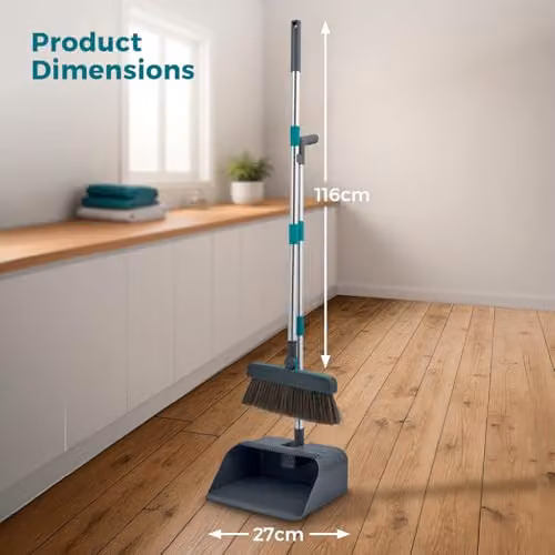 Tower 3 in 1 Dustpan and Brush with Squeegee, Upright Design, Anthracite and Petrol – 6