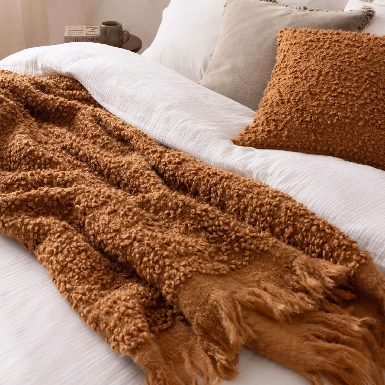 Yard Ulsmere Bouclé Fringed Throw in Orange and Brown, W: 130 cm, D: 180 cm – 4