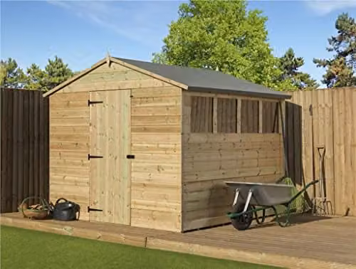 EMS Retail Empire 9200 Premier Apex Shed in Brown, Pressure Treated Shiplap T&G Wood with Window