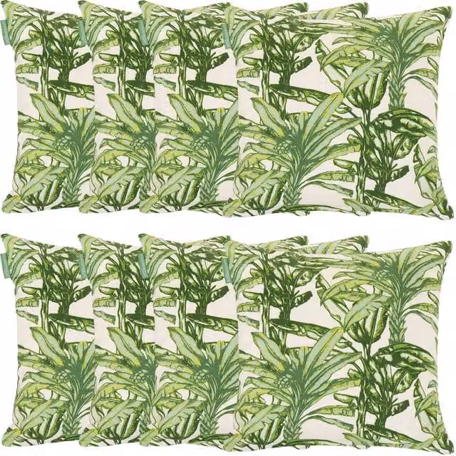 Gardenista Jungle Fern Printed Outdoor Square Scatter Cushion in Green and Neutral, W/D/H: 45 x 45 x 45 cm