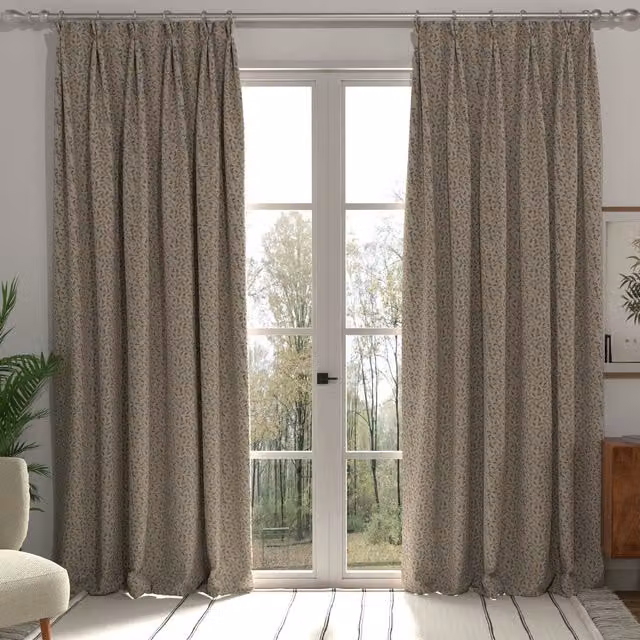 Terrys Blue Floral Blackout Fabric Panel Curtain with Multifunction Tape