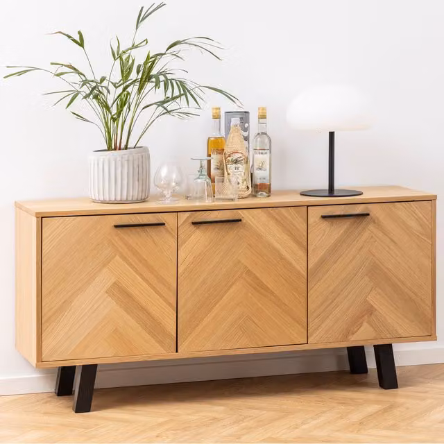 Furniture To Go Brighton 3 Door Sideboard in Oak with Herringbone Effect – 1