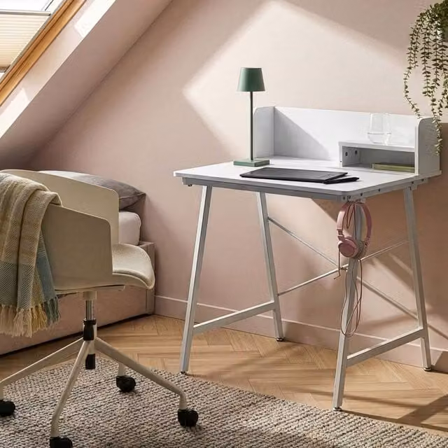 Wyld and Coco Tilting Writing Desk in White with Metal X-Frame Legs – 1
