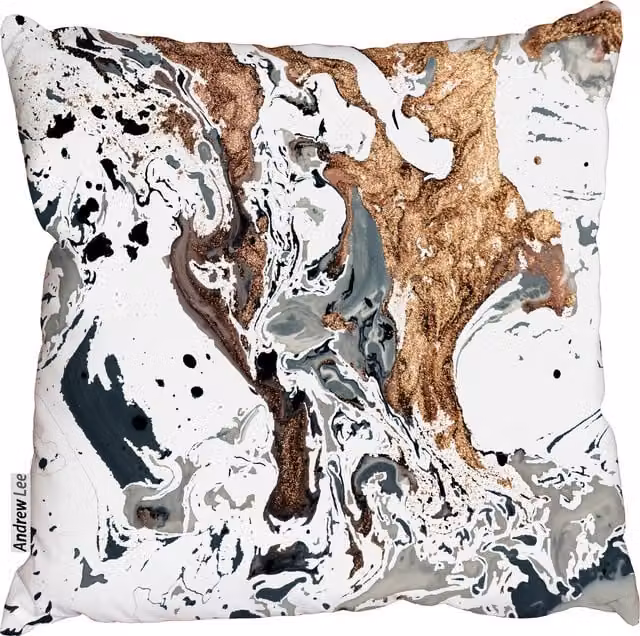 Benjamin Tate Design LTD Ink Marbling Art Texture Square Cushion, Bronze, W: 60 cm, H: 60 cm