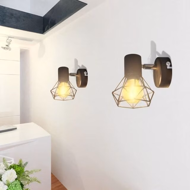 Berkfield Home Black Industrial Style Metal Wire Frame Wall Sconce with Warm White LED Filament Bulb – 1