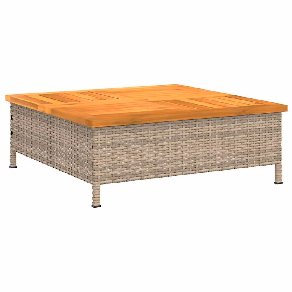 Berkfield Home Beige Rattan and Acacia Wood Garden Table W/D/H: 70 x 70 x 25 cm – 2