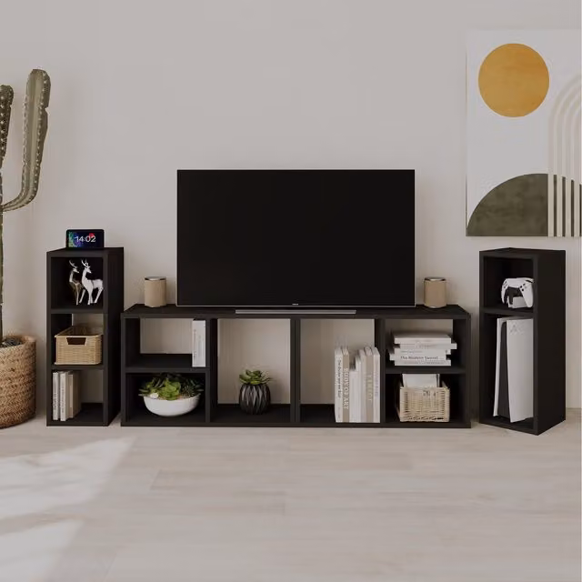 Decortie Combayn Modern Low Freestanding Bookcase in Black Wood