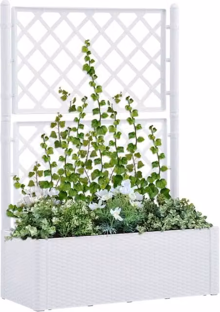 Berkfield Home Garden White Raised Bed with Trellis and Self-Watering System