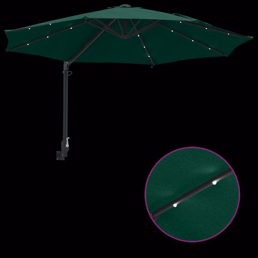 Berkfield Home Green Wall-mounted Garden Parasol with LEDs, W/D/H: 248 x 270 x 148 cm – 5