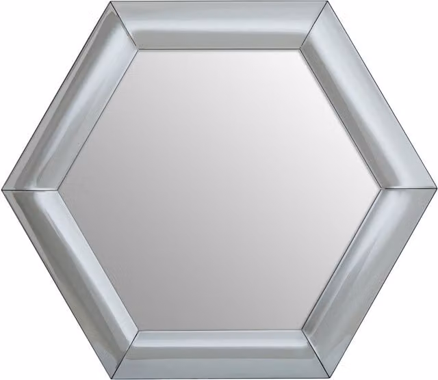 Orsina Art Deco Silver Hexagon Wall Mirror with Thick Wood Frame – 1