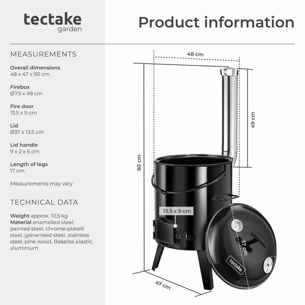 tectake Field Kitchen Rocket 17 L 5-in-1 Black Enamelled Steel Outdoor Cooking Station with Accessories and Thermometer W/D/H: 90.0 x 48.0 x 47.0 cm – 6