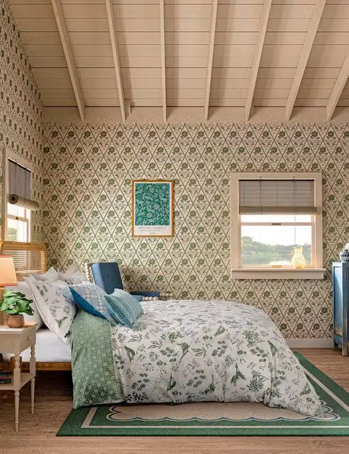 Joules Green Festival Pheasants Reversible Cotton Percale Bedding Set W: 180 cm, L: 200 cm