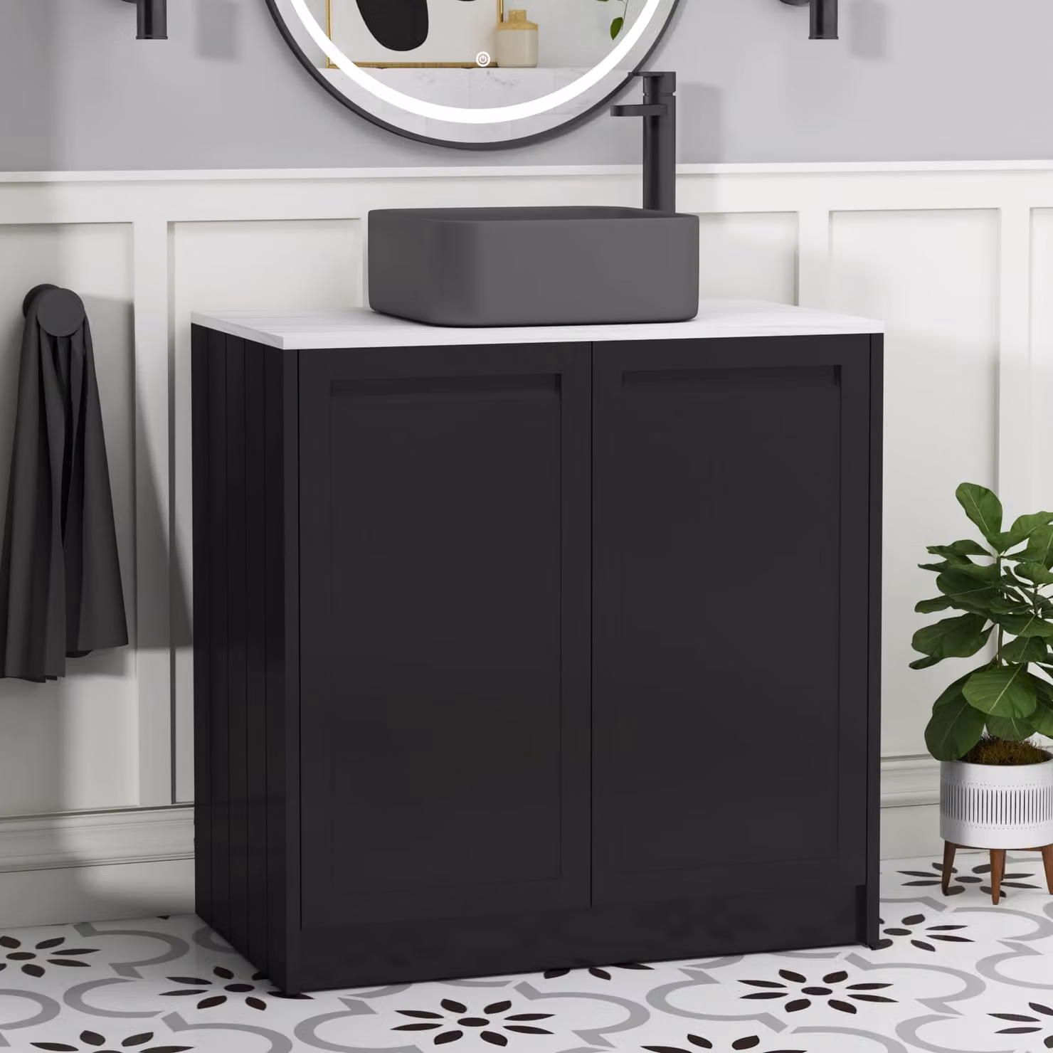 Royal Bathrooms Elmore 800mm Matt Nocturne Black Floor Standing 2 Door Vanity Unit with Art Square Basin