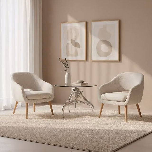 Orsina Retro Style Adjustable Height Round Metal and Glass Table in Silver and Transparent – 2