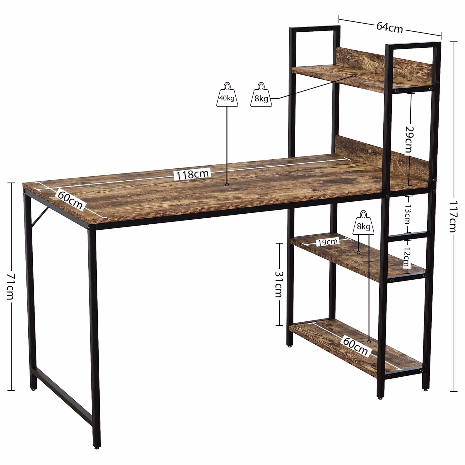 Vida Designs Brooklyn Large Computer Desk with 3 Shelves in Dark Brown – 3