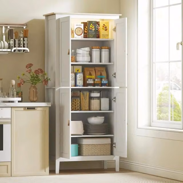 Chilli Modern Tall Pantry Cupboard with Motion Sensor LED Lighting in White