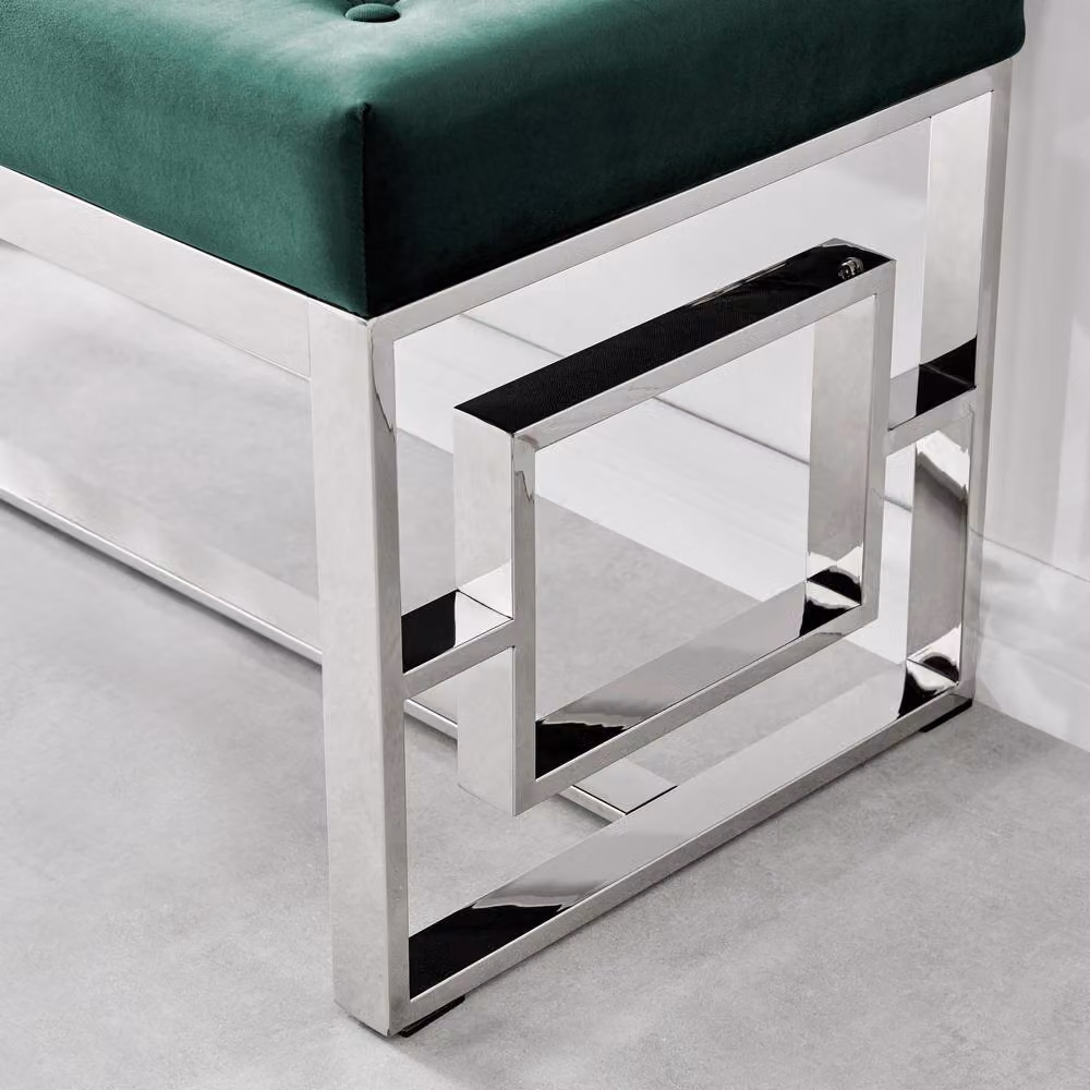 FurnitureboxUK Cambridge Modern Green Velvet and Silver Metal Bench – 3