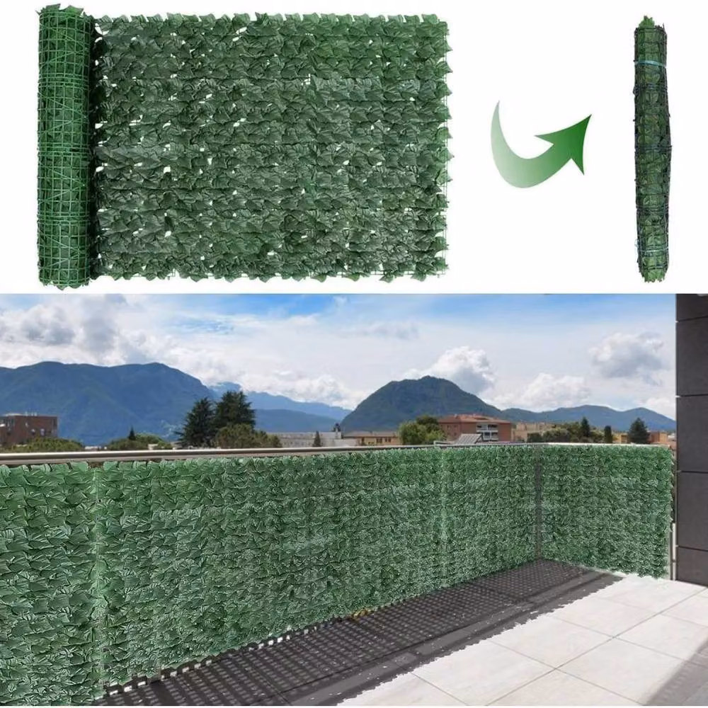 FLAVORA Green Artificial Ivy Leaf Hedge Privacy Screen, W/H: 100 x 100 cm – 6