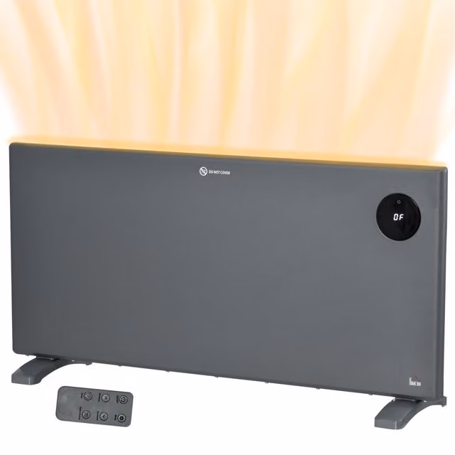 HOMCOM Grey Electric Fan Heater with Adjustable Thermostat, Remote Control and Overheat Protection, Freestanding or Wall Mounted