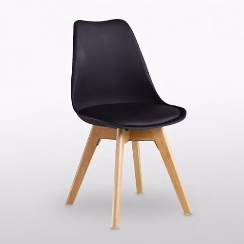 Life Interiors Tulip Dining Chair with Black Synthetic Leather Padded Seat and Wood Legs – 9