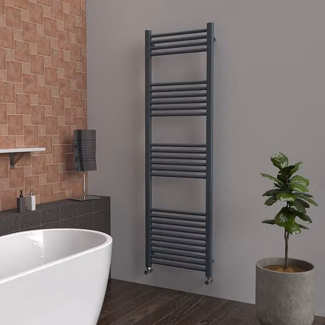 Lux Heat Wall Mounted Steel Towel Radiator in Slate Grey, H 160 cm x W 50 cm