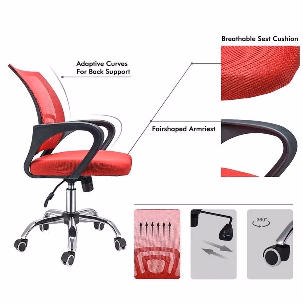 VOGREX Red Mesh Home Office Task Chair with Swivel and Adjustable Height – 2