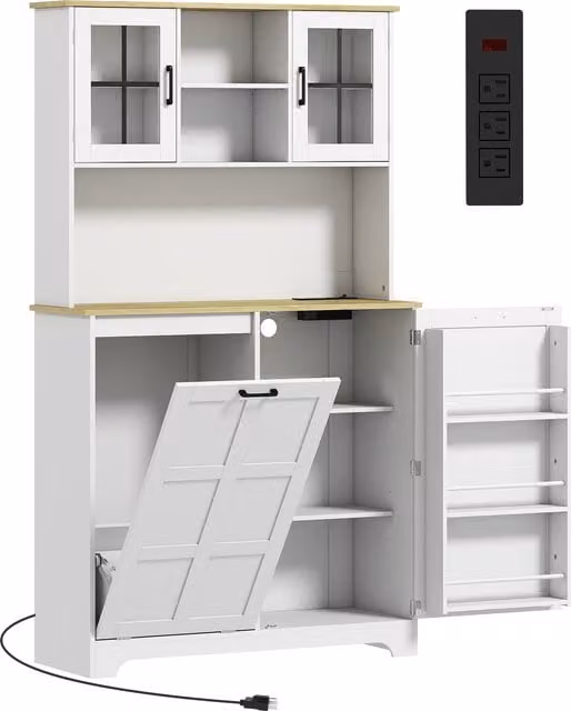 HOMCOM Tall White Kitchen Cabinet with 3 Doors, Internal Shelves and 2 Glass Doors – 1