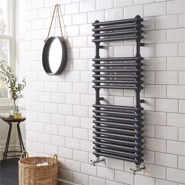 Clifton Anthracite Vertical Bathroom Towel Radiator in Dark Grey, H 500 mm x W 600 mm