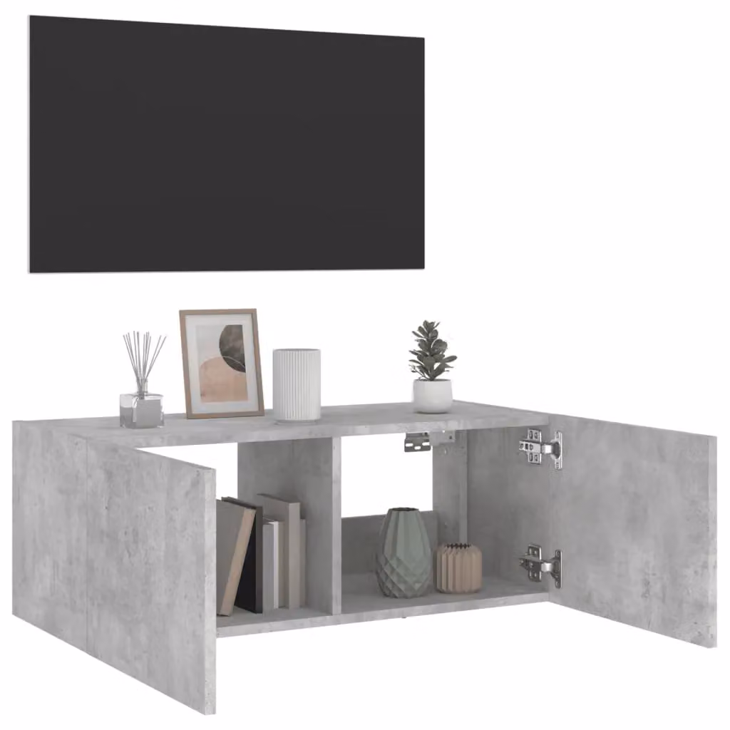 Berkfield Home Modern Wall Mounted TV Cabinet with Integrated LED Lights in Matt Concrete Grey, W/D/H: 80 x 35 x 31 cm – 5