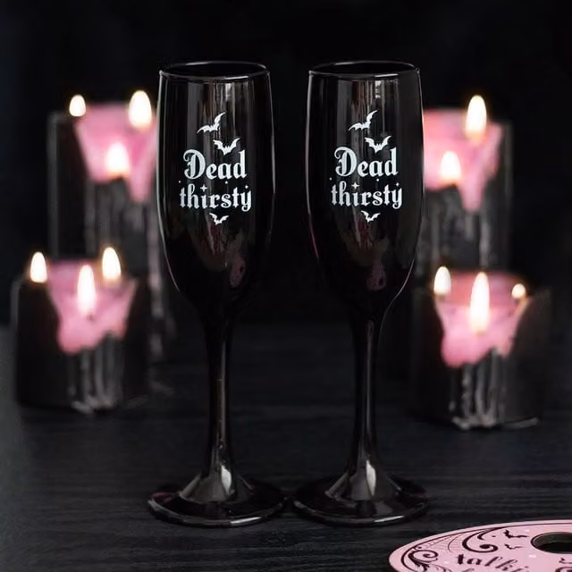 Uniqueful Set of 2 Dead Thirsty Champagne Flutes in Black, 300ml per glass