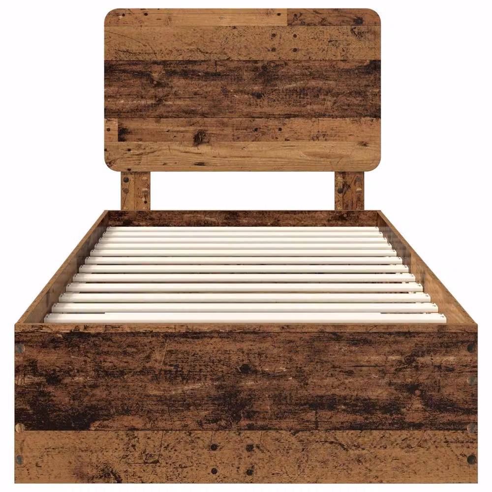 Berkfield Home Bed Frame with Headboard in Old Wood Brown, W/D/H: 90 x 200 cm – 3