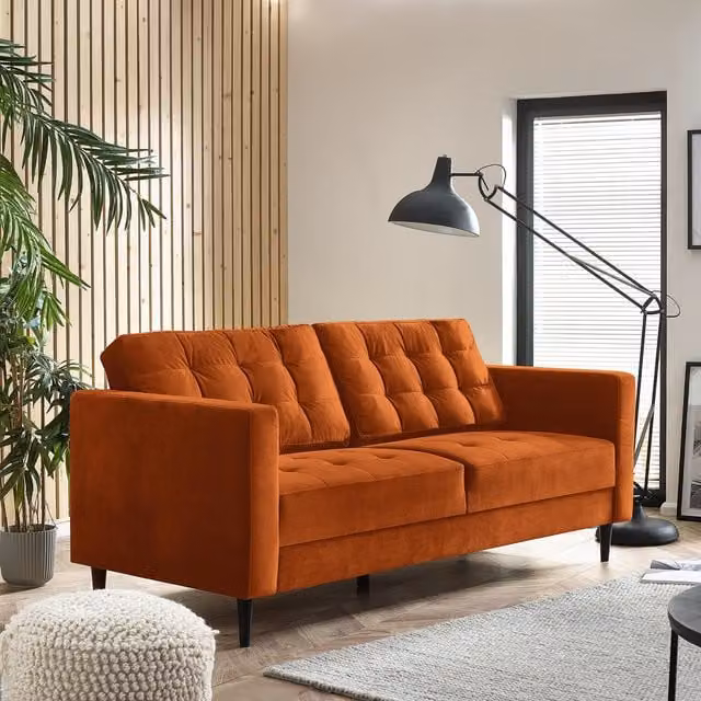 FurnitureboxUK Jade 3-Seater Modern Velvet Sofa with Solid Wood Frame in Burnt Orange