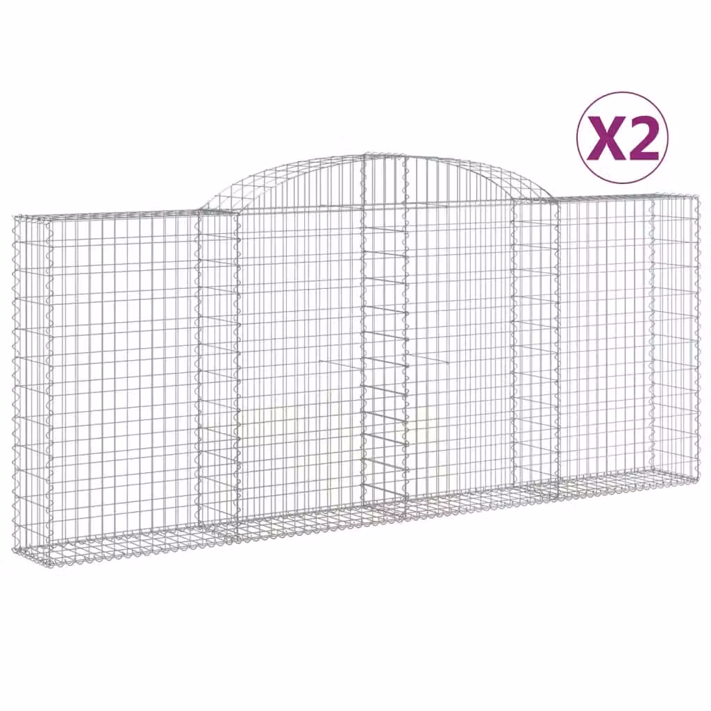 Berkfield Home Arched Gabion Baskets, 2 Piece Set, Silver Galvanised Steel, W: 300 cm, D: 30 cm, H: 120-140 cm – 2