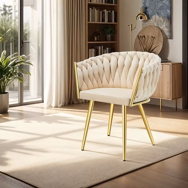 TECTAKE Astano Dining Chair Set of 2, Padded Velvet with Knot Design in Sand and Gold