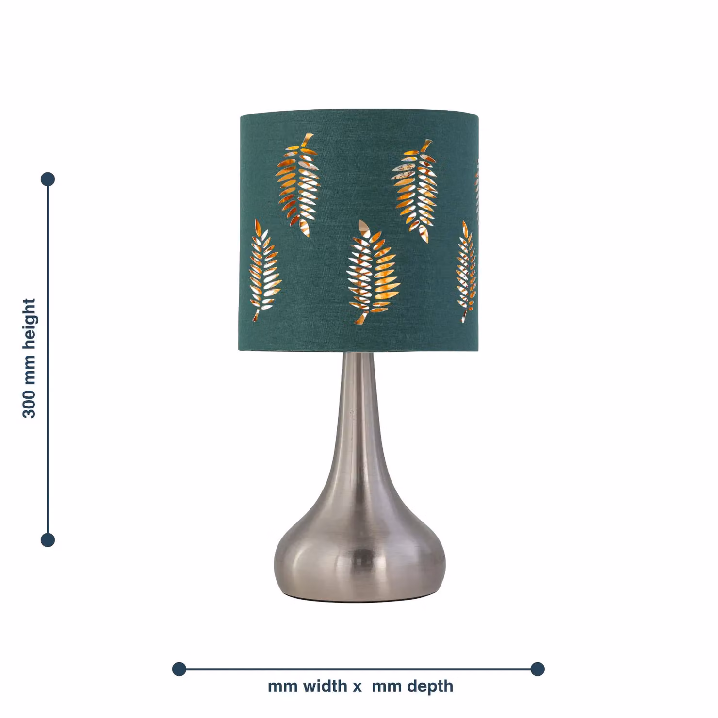First Choice Lighting Romana Touch Table Lamp in Brushed Chrome with Green Fabric Shade – 4