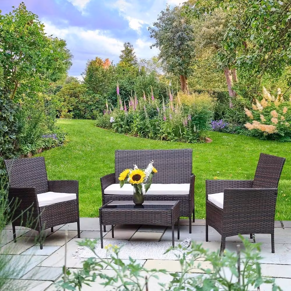 SPETLEK 4-Piece Brown Polyrattan Garden Furniture Set with Upholstered Cushions – 5