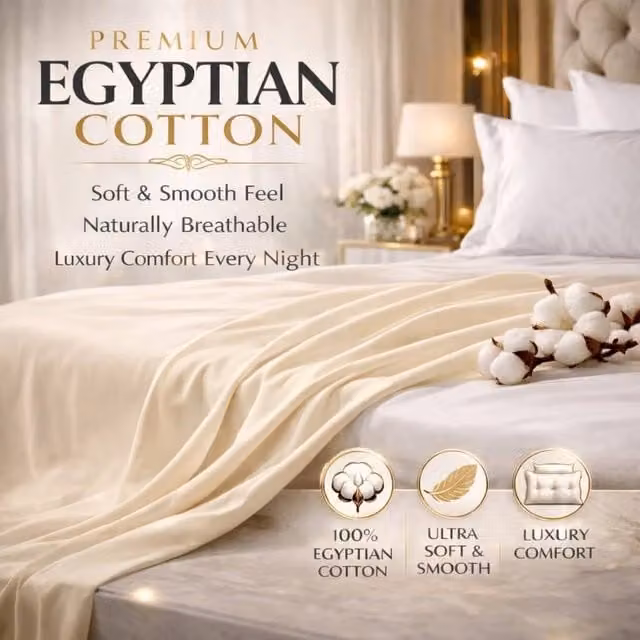 Homes-Linen 400TC Egyptian Cotton Flat Sheet in Beige, W/D/H: 140 x 200 cm – 1
